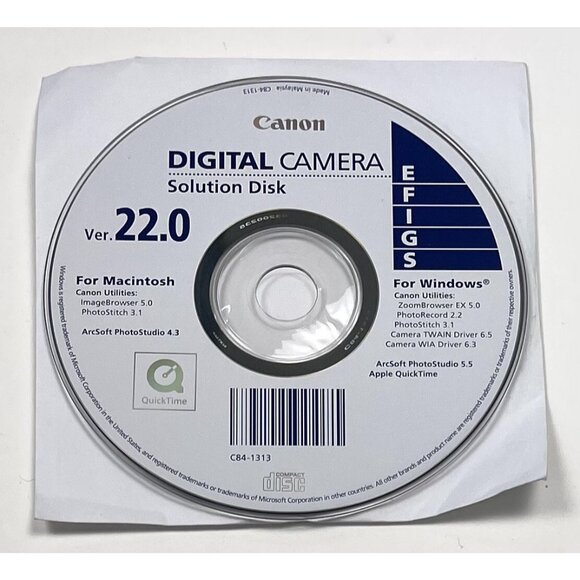 CANON Digital Camera Solution Disk Ver. 22.0 for Macintosh and Windows-ArcSoft - Picture 1 of 1
